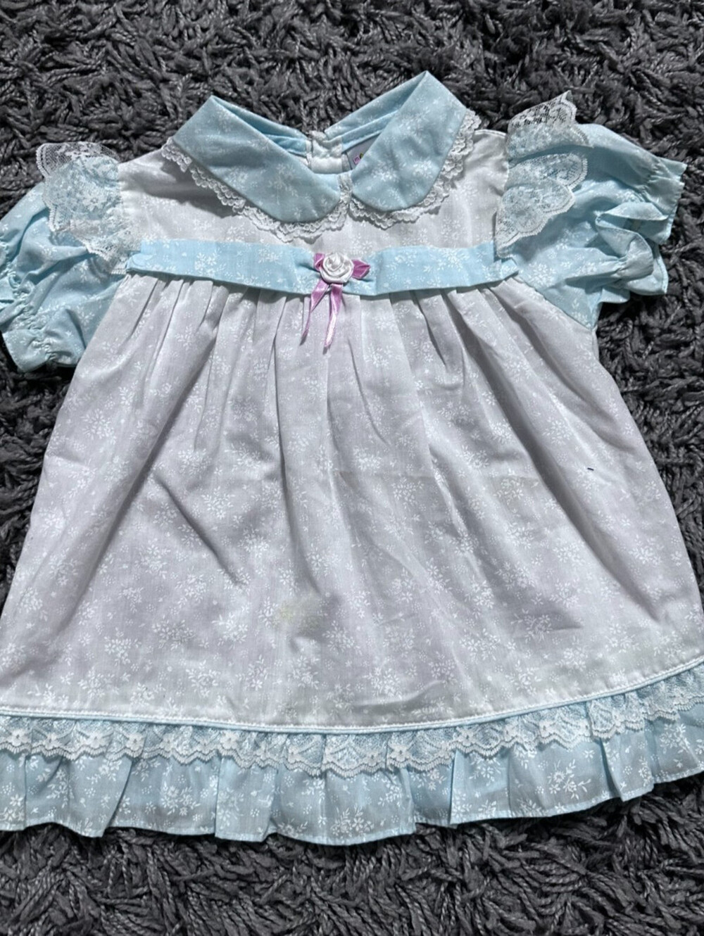 Vintage 80s 90s Floral  Baby Dress with Lace Collar